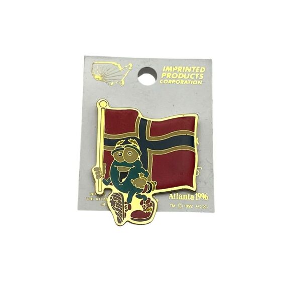 Vintage 1996 Atlanta Olympics Norway Flag Izzy Mascot Pin - Picture 1 of 3